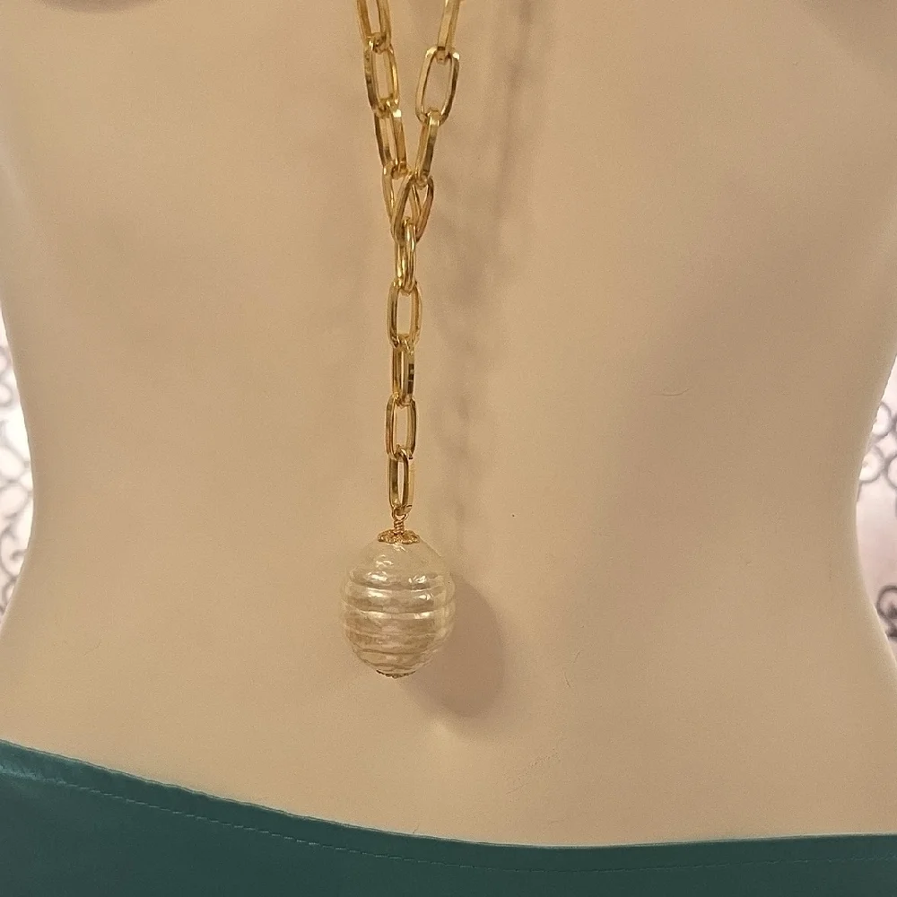 Elegant Gold Necklace with Pearl Drop | Minimalist Pearl Pendant Necklace Long.